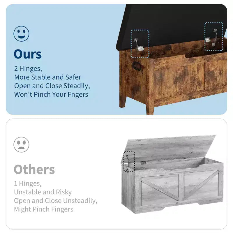 Banc de rangement, coffre de rangement en bois de 100 cm avec 2 charnières de sécurité, banc d'entrée avec couvercle rabattable, grande malle pour salon, chambre à coucher