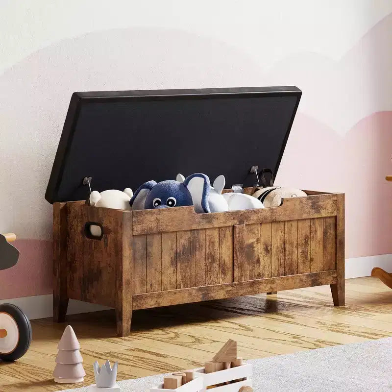 Banc de rangement, coffre de rangement en bois de 100 cm avec 2 charnières de sécurité, banc d'entrée avec couvercle rabattable, grande malle pour salon, chambre à coucher