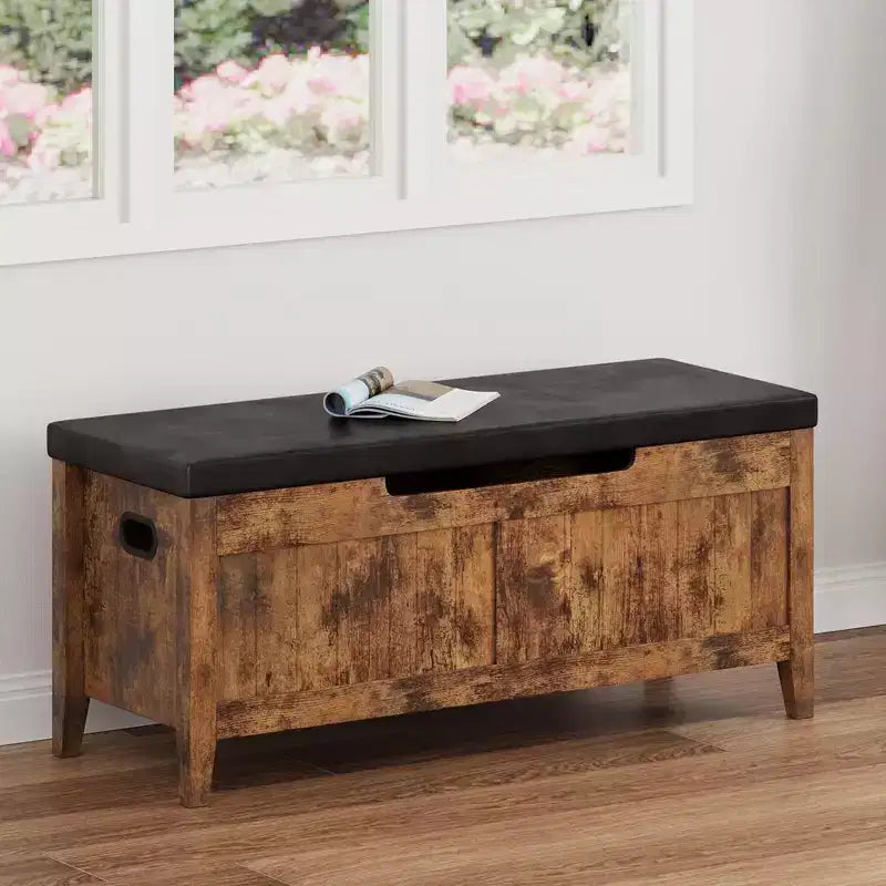 Banc de rangement, coffre de rangement en bois de 100 cm avec 2 charnières de sécurité, banc d'entrée avec couvercle rabattable, grande malle pour salon, chambre à coucher
