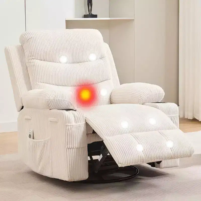 Leather Recliner Chair for Bedroom , Oversized Manual Reclining Rocking Chair, 360 Swivel Glider with Cup Holder