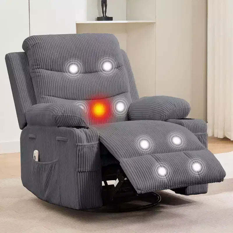 Fauteuil inclinable en cuir pour chambre à coucher, fauteuil inclinable manuel surdimensionné, fauteuil à bascule pivotant à 360° avec porte-gobelet