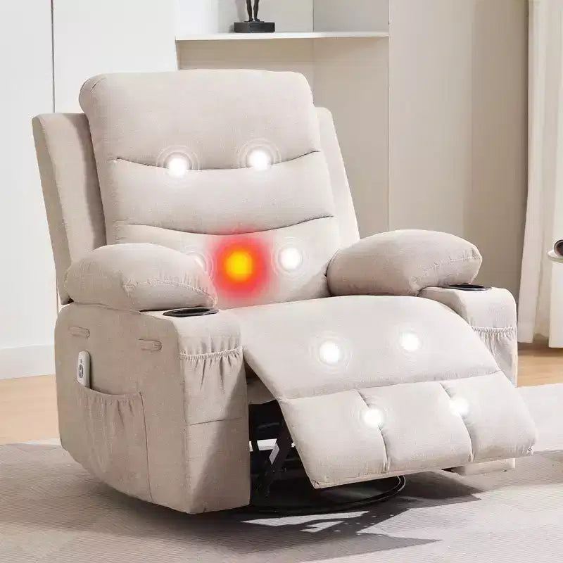Fauteuil inclinable en cuir pour chambre à coucher, fauteuil inclinable manuel surdimensionné, fauteuil à bascule pivotant à 360° avec porte-gobelet