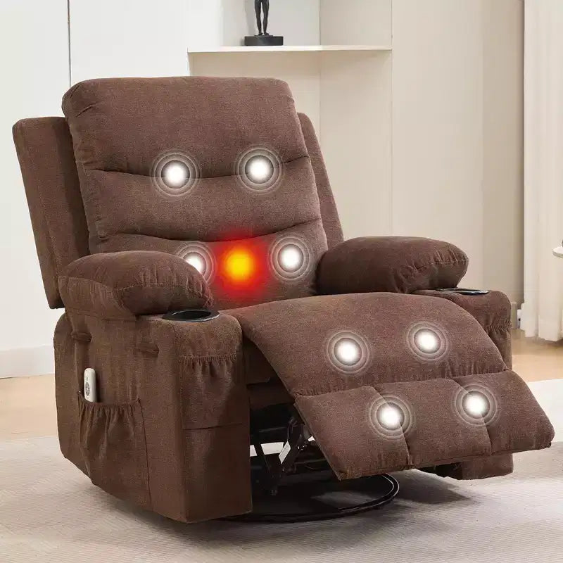 Fauteuil inclinable en cuir pour chambre à coucher, fauteuil inclinable manuel surdimensionné, fauteuil à bascule pivotant à 360° avec porte-gobelet