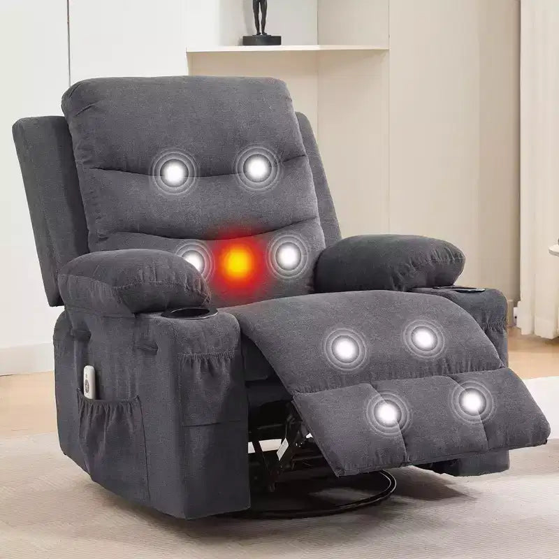 Fauteuil inclinable en cuir pour chambre à coucher, fauteuil inclinable manuel surdimensionné, fauteuil à bascule pivotant à 360° avec porte-gobelet