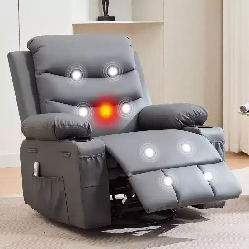 Fauteuil inclinable en cuir pour chambre à coucher, fauteuil inclinable manuel surdimensionné, fauteuil à bascule pivotant à 360° avec porte-gobelet