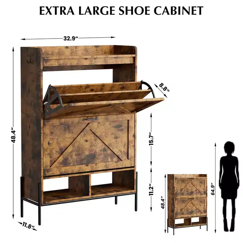 Meuble à chaussures avec 2 tiroirs basculants, rangement à chaussures grande capacité pour entrée, meuble à chaussures étroit avec pieds en métal