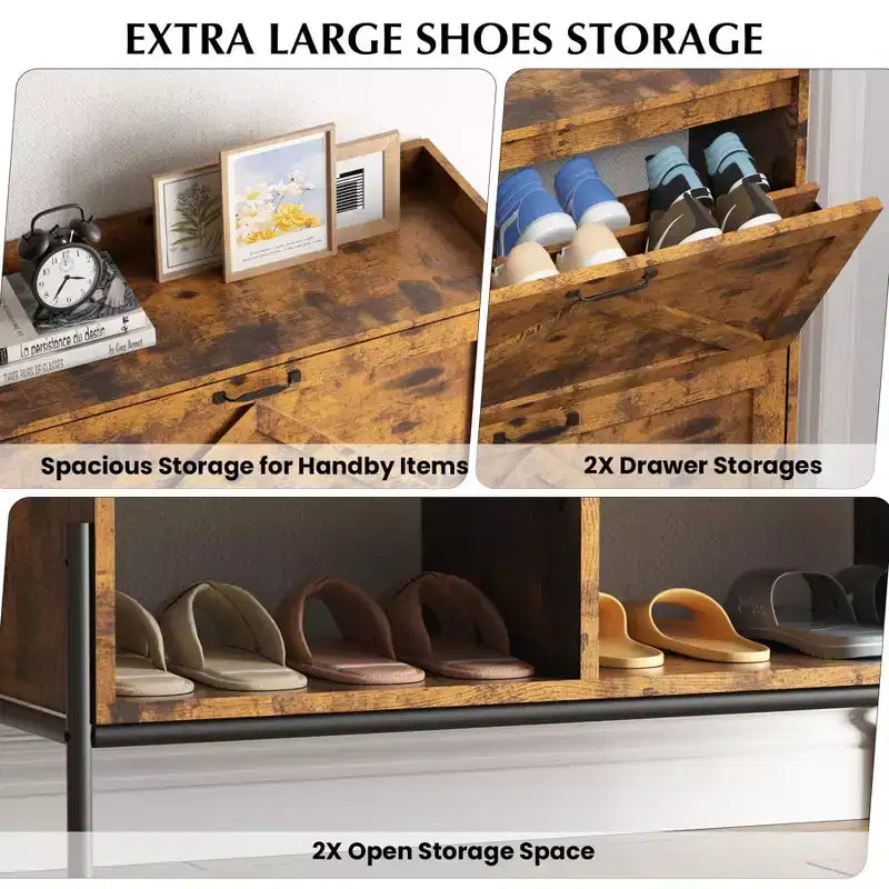 Meuble à chaussures avec 2 tiroirs basculants, rangement à chaussures grande capacité pour entrée, meuble à chaussures étroit avec pieds en métal