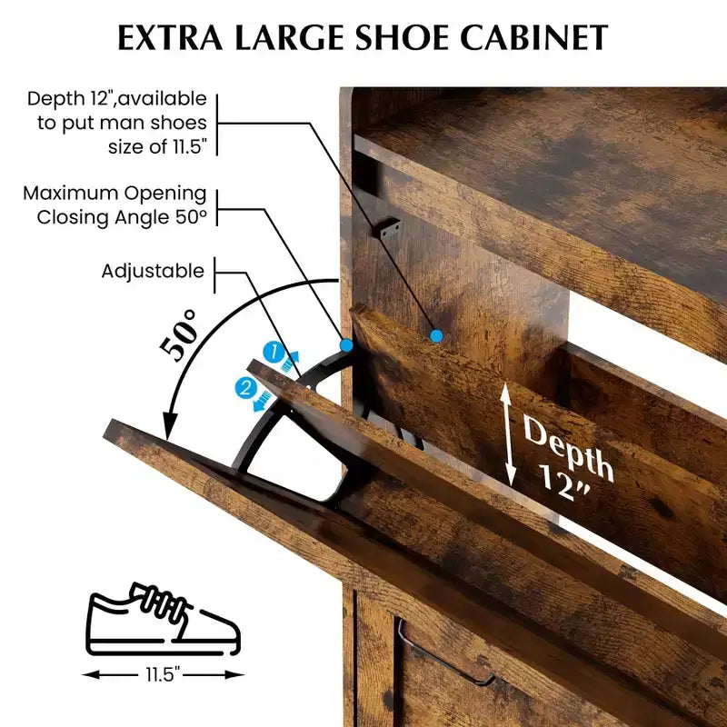 Meuble à chaussures avec 2 tiroirs basculants, rangement à chaussures grande capacité pour entrée, meuble à chaussures étroit avec pieds en métal