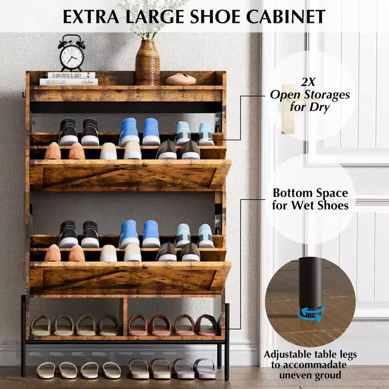 Meuble à chaussures avec 2 tiroirs basculants, rangement à chaussures grande capacité pour entrée, meuble à chaussures étroit avec pieds en métal