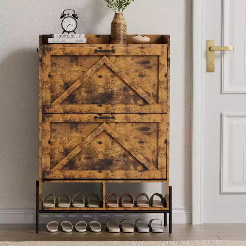 Meuble à chaussures avec 2 tiroirs basculants, rangement à chaussures grande capacité pour entrée, meuble à chaussures étroit avec pieds en métal