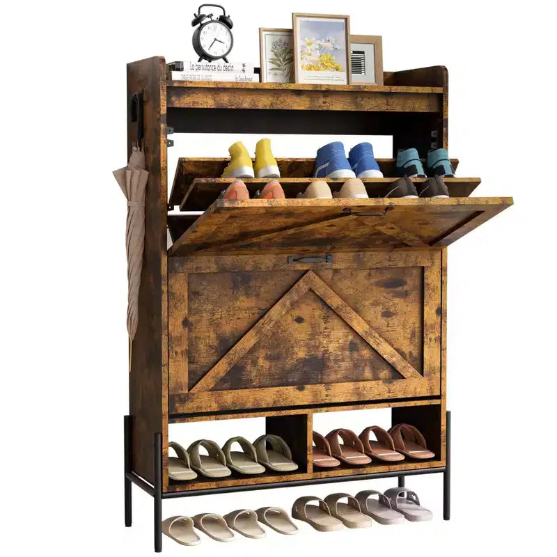 Meuble à chaussures avec 2 tiroirs basculants, rangement à chaussures grande capacité pour entrée, meuble à chaussures étroit avec pieds en métal