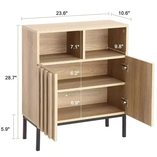 2 armoires doubles avec porte à bord ondulé, couleur chêne - Couleur chêne, noir, design élégant, durables, rangement spacieux
