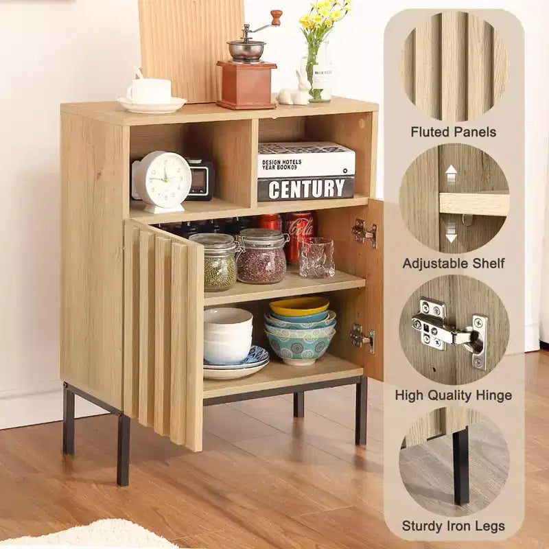 2 armoires doubles avec porte à bord ondulé, couleur chêne - Couleur chêne, noir, design élégant, durables, rangement spacieux