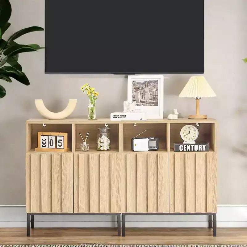 2 armoires doubles avec porte à bord ondulé, couleur chêne - Couleur chêne, noir, design élégant, durables, rangement spacieux