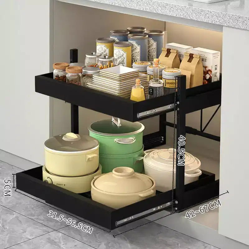 Extendable Cupboard Organiser with 2 Levels, Extendable Drawers Storage, Telescopic Drawer