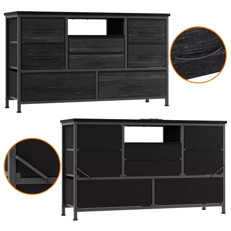 Commode à 8 tiroirs pour chambre à coucher, commode avec bacs en tissu, meuble TV pour téléviseurs jusqu'à 55 pouces, commode de rangement en tissu pour couloir