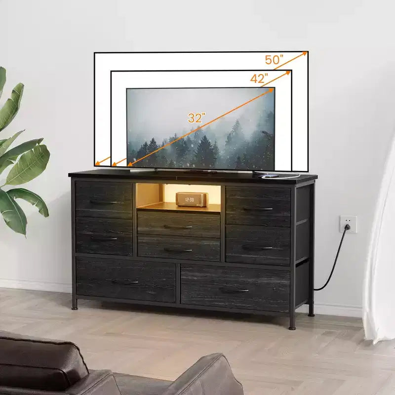 Commode à 8 tiroirs pour chambre à coucher, commode avec bacs en tissu, meuble TV pour téléviseurs jusqu'à 55 pouces, commode de rangement en tissu pour couloir
