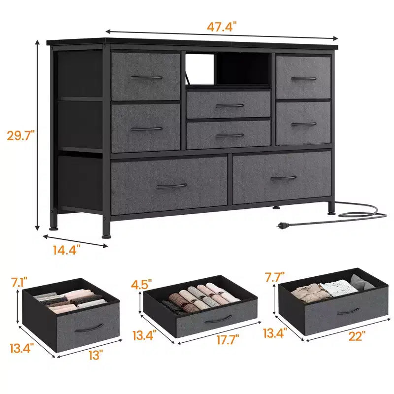 Commode à 8 tiroirs pour chambre à coucher, commode avec bacs en tissu, meuble TV pour téléviseurs jusqu'à 55 pouces, commode de rangement en tissu pour couloir