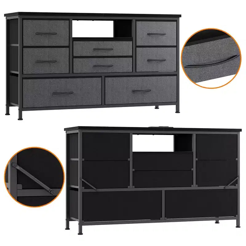 Commode à 8 tiroirs pour chambre à coucher, commode avec bacs en tissu, meuble TV pour téléviseurs jusqu'à 55 pouces, commode de rangement en tissu pour couloir