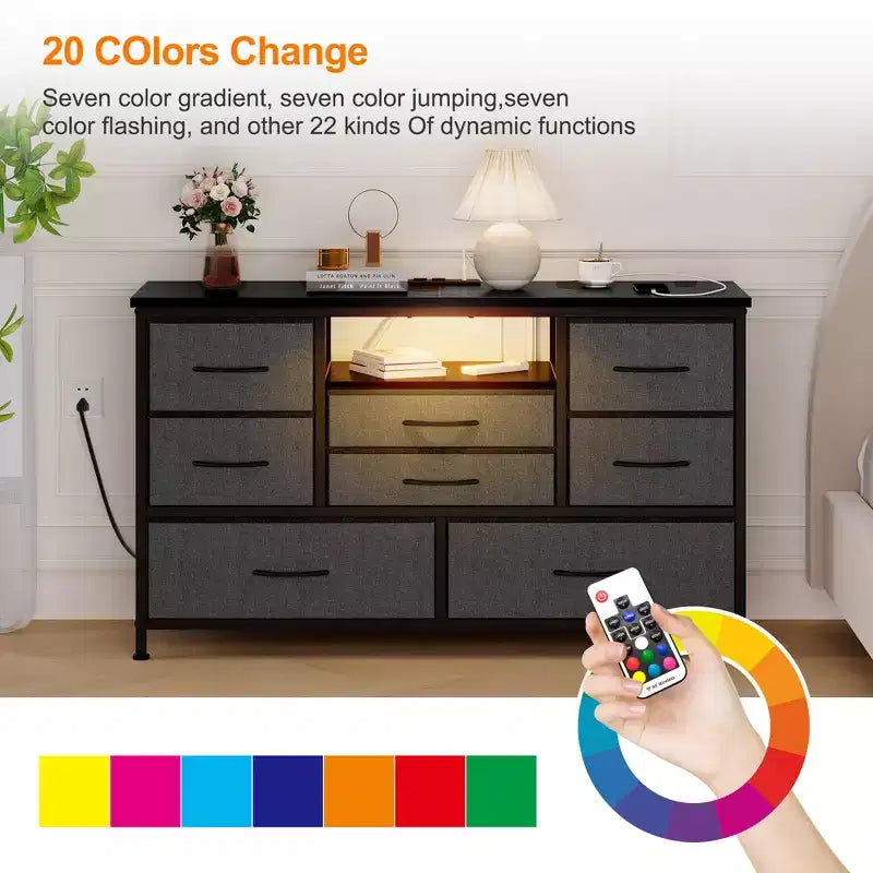 Commode à 8 tiroirs pour chambre à coucher, commode avec bacs en tissu, meuble TV pour téléviseurs jusqu'à 55 pouces, commode de rangement en tissu pour couloir