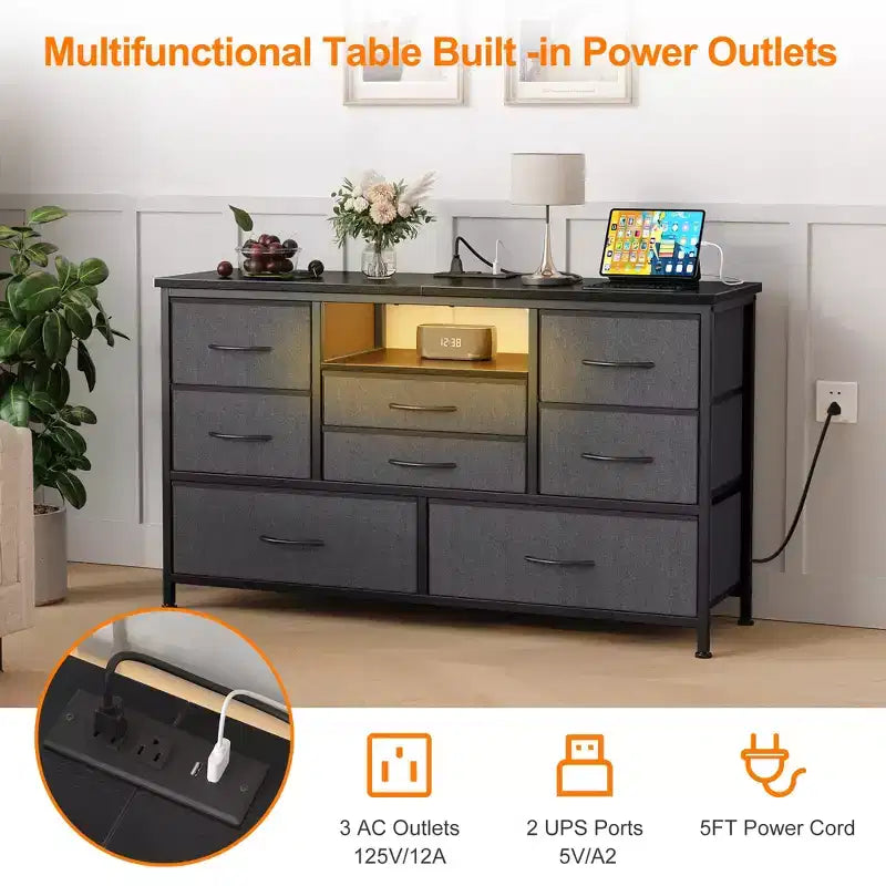 Commode à 8 tiroirs pour chambre à coucher, commode avec bacs en tissu, meuble TV pour téléviseurs jusqu'à 55 pouces, commode de rangement en tissu pour couloir