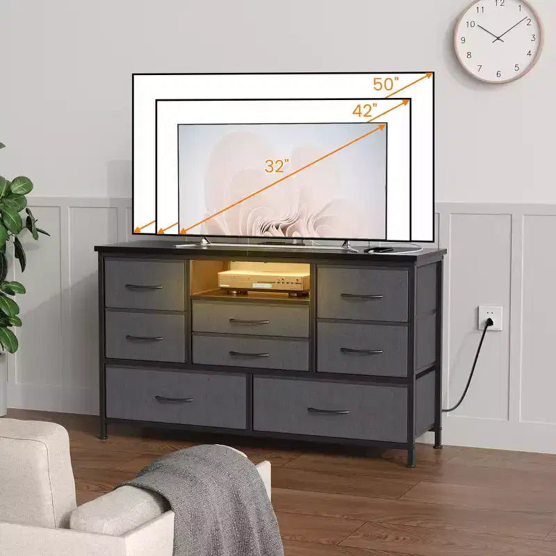 Commode à 8 tiroirs pour chambre à coucher, commode avec bacs en tissu, meuble TV pour téléviseurs jusqu'à 55 pouces, commode de rangement en tissu pour couloir