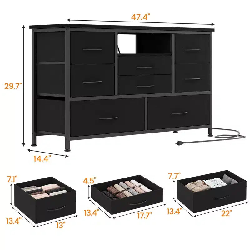 Commode à 8 tiroirs pour chambre à coucher, commode avec bacs en tissu, meuble TV pour téléviseurs jusqu'à 55 pouces, commode de rangement en tissu pour couloir