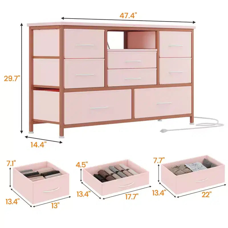 Commode à 8 tiroirs pour chambre à coucher, commode avec bacs en tissu, meuble TV pour téléviseurs jusqu'à 55 pouces, commode de rangement en tissu pour couloir
