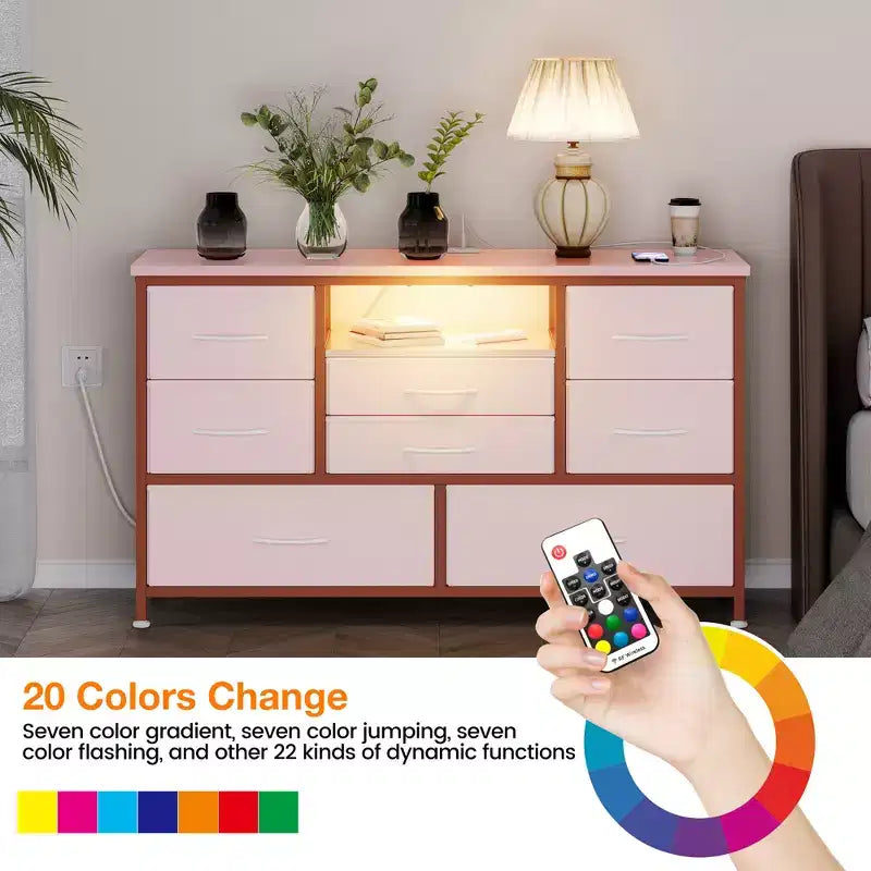 Commode à 8 tiroirs pour chambre à coucher, commode avec bacs en tissu, meuble TV pour téléviseurs jusqu'à 55 pouces, commode de rangement en tissu pour couloir