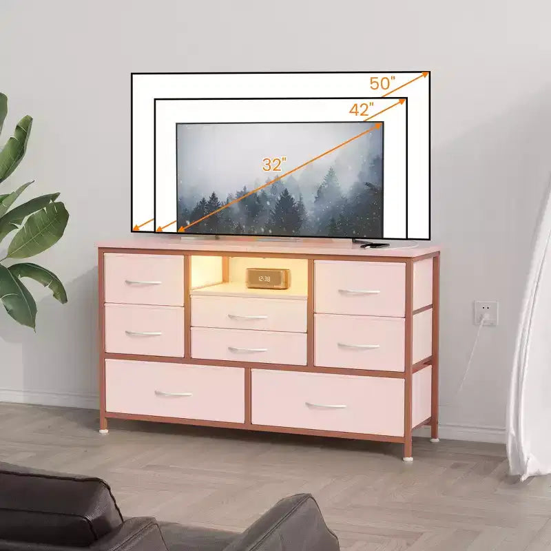 Commode à 8 tiroirs pour chambre à coucher, commode avec bacs en tissu, meuble TV pour téléviseurs jusqu'à 55 pouces, commode de rangement en tissu pour couloir