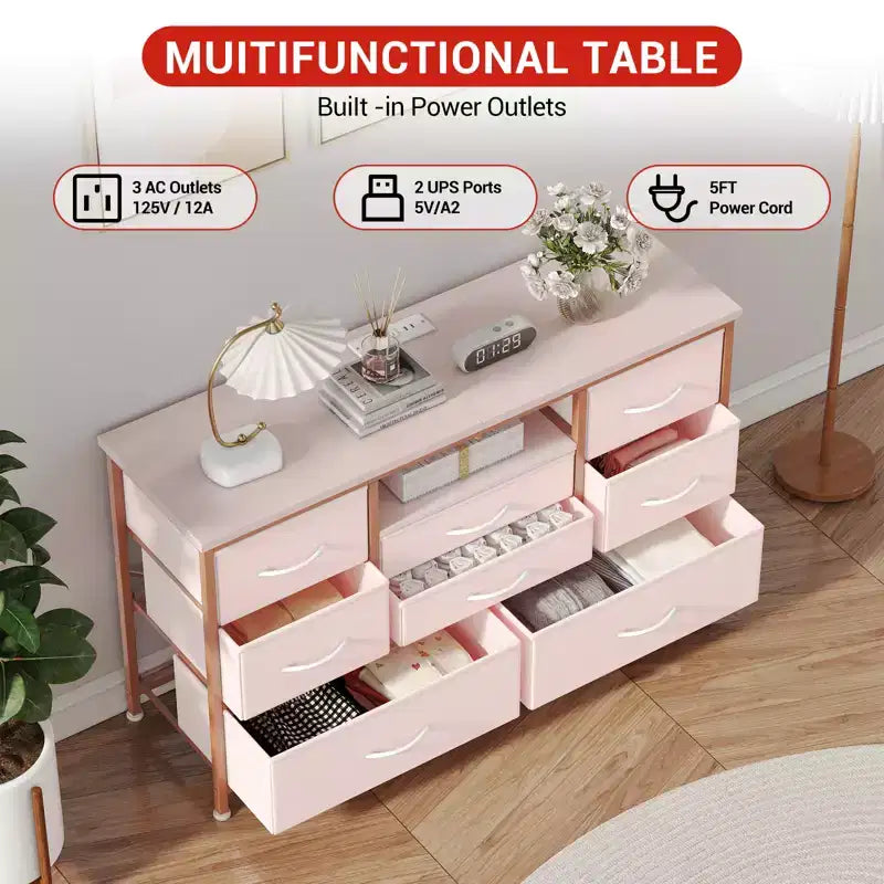 Commode à 8 tiroirs pour chambre à coucher, commode avec bacs en tissu, meuble TV pour téléviseurs jusqu'à 55 pouces, commode de rangement en tissu pour couloir
