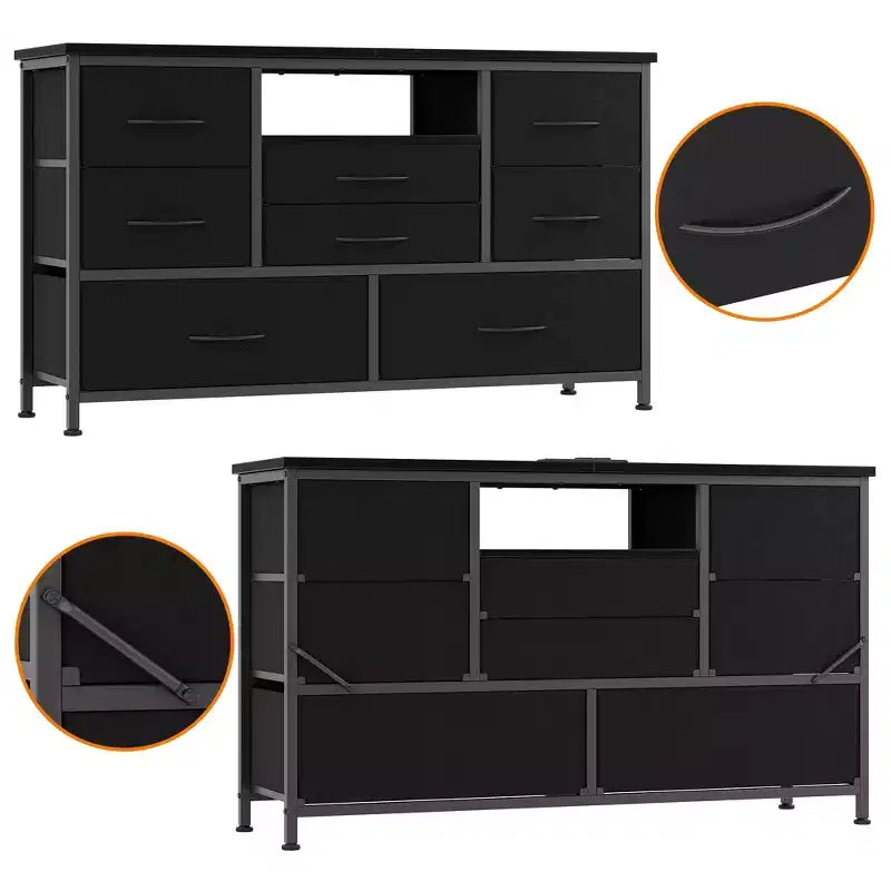 Commode à 8 tiroirs pour chambre à coucher, commode avec bacs en tissu, meuble TV pour téléviseurs jusqu'à 55 pouces, commode de rangement en tissu pour couloir