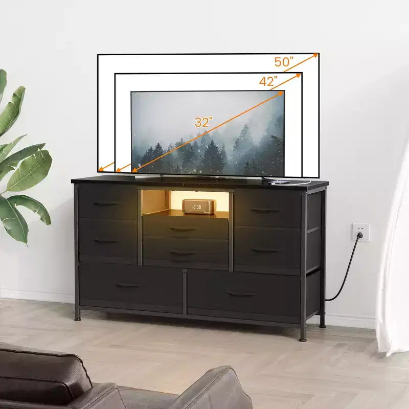 Commode à 8 tiroirs pour chambre à coucher, commode avec bacs en tissu, meuble TV pour téléviseurs jusqu'à 55 pouces, commode de rangement en tissu pour couloir