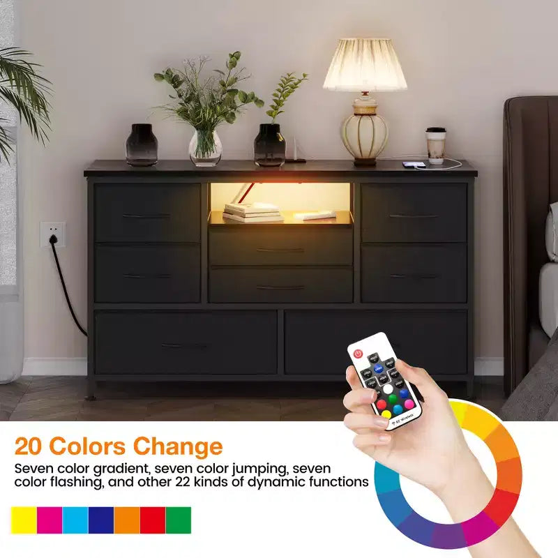 Commode à 8 tiroirs pour chambre à coucher, commode avec bacs en tissu, meuble TV pour téléviseurs jusqu'à 55 pouces, commode de rangement en tissu pour couloir