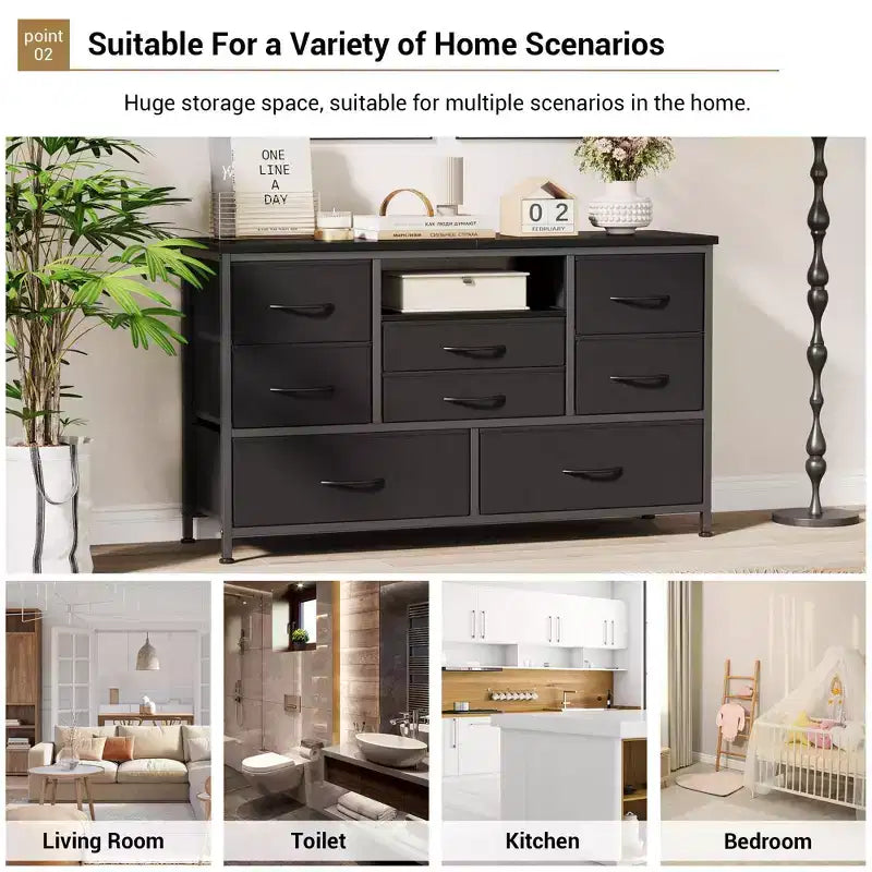 Commode à 8 tiroirs pour chambre à coucher, commode avec bacs en tissu, meuble TV pour téléviseurs jusqu'à 55 pouces, commode de rangement en tissu pour couloir