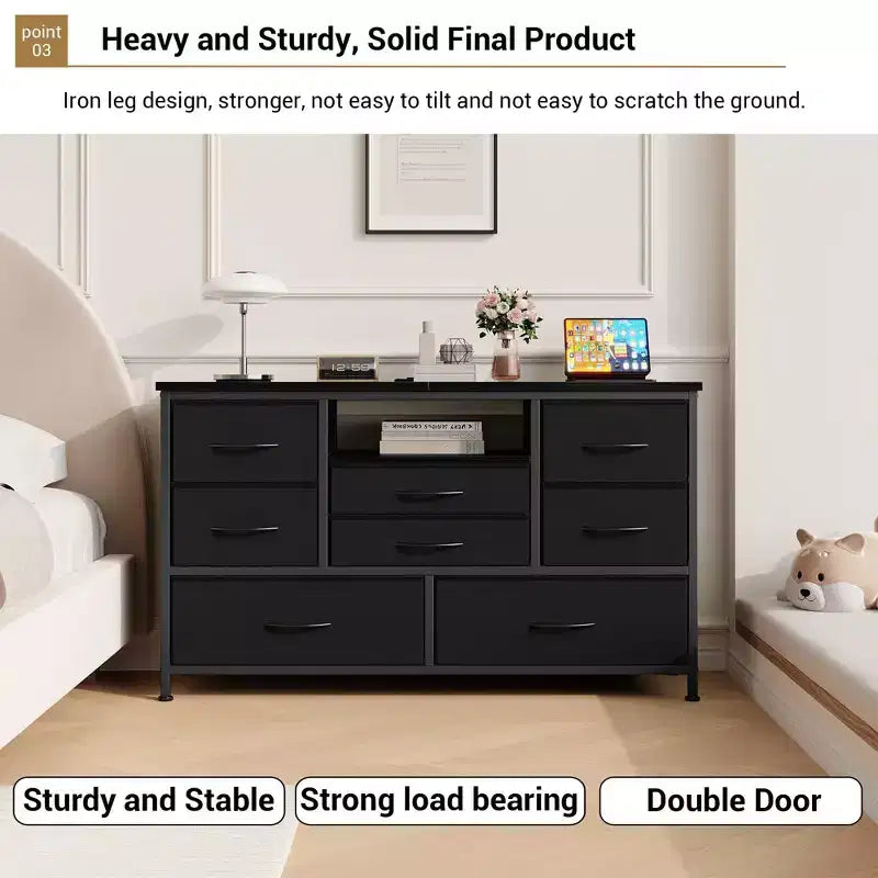 Commode à 8 tiroirs pour chambre à coucher, commode avec bacs en tissu, meuble TV pour téléviseurs jusqu'à 55 pouces, commode de rangement en tissu pour couloir