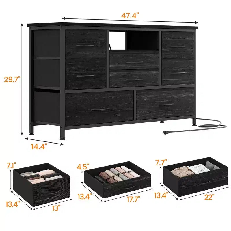 Commode à 8 tiroirs pour chambre à coucher, commode avec bacs en tissu, meuble TV pour téléviseurs jusqu'à 55 pouces, commode de rangement en tissu pour couloir