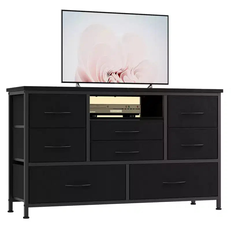 8 Drawers Dresser for Bedroom, Chest of Drawers with Fabric Bins, TV Stand Entertainment Center for Up to 55'', Fabric Closet Dresser for Hallway