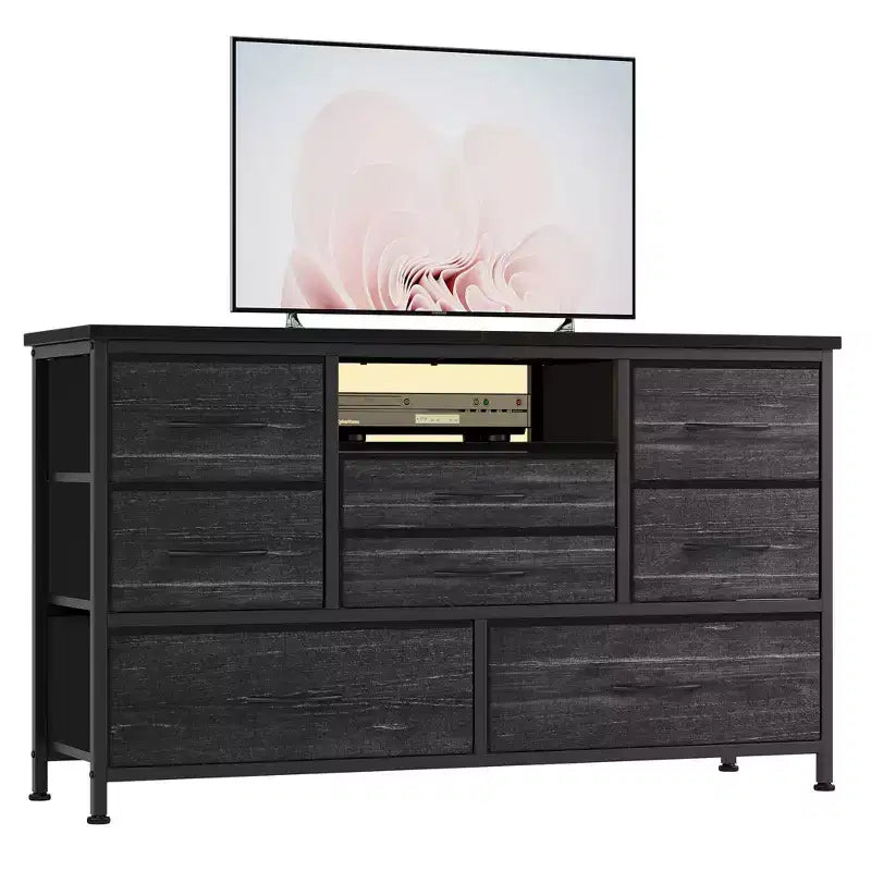 Commode à 8 tiroirs pour chambre à coucher, commode avec bacs en tissu, meuble TV pour téléviseurs jusqu'à 55 pouces, commode de rangement en tissu pour couloir