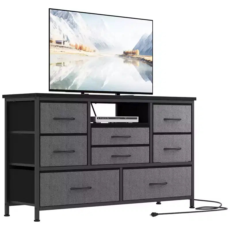 Commode à 8 tiroirs pour chambre à coucher, commode avec bacs en tissu, meuble TV pour téléviseurs jusqu'à 55 pouces, commode de rangement en tissu pour couloir