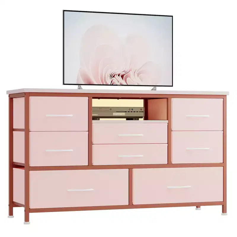 Commode à 8 tiroirs pour chambre à coucher, commode avec bacs en tissu, meuble TV pour téléviseurs jusqu'à 55 pouces, commode de rangement en tissu pour couloir