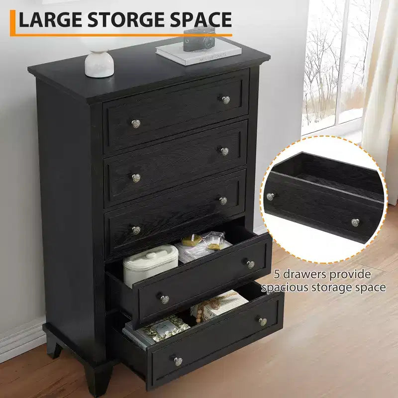 Commode à 5 tiroirs pour chambre à coucher, commodes et chiffonniers hauts de 122 cm avec rangement, grande commode de style ferme pour placard