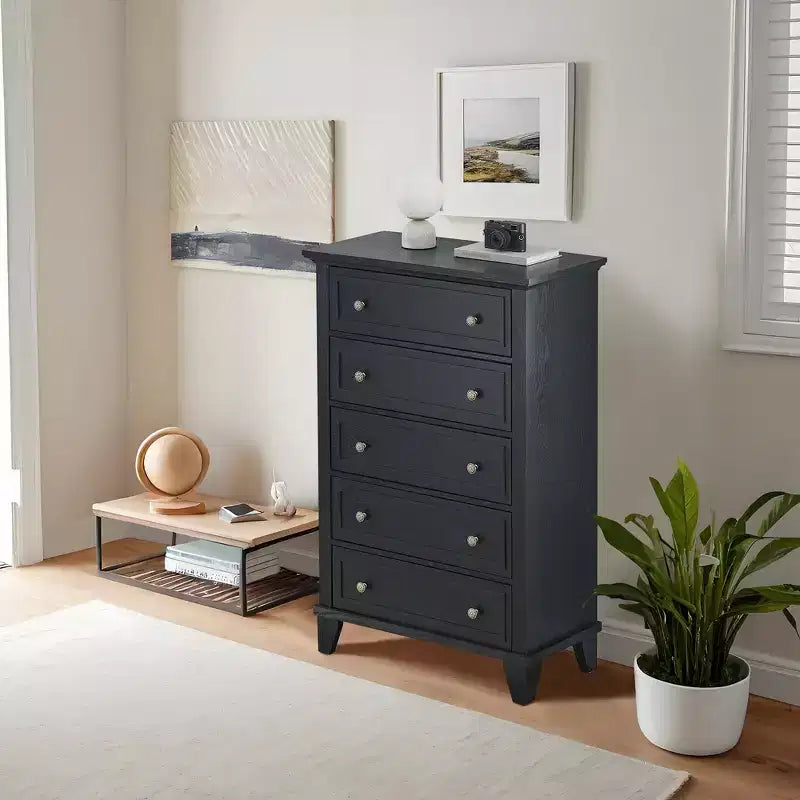 Commode à 5 tiroirs pour chambre à coucher, commodes et chiffonniers hauts de 122 cm avec rangement, grande commode de style ferme pour placard