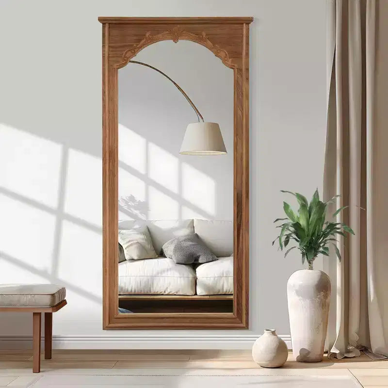 PexFix 35 in. W x 71 in. H Full Length Vintage Carved Soild Wood Frame Wall Mirror Leaning Mirror in Oak