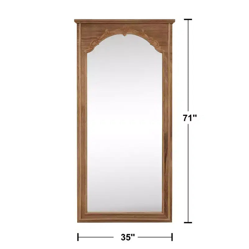Miroir mural/à poser en chêne, style vintage, avec cadre en bois massif sculpté, 35 po (larg.) x 71 po (haut.)