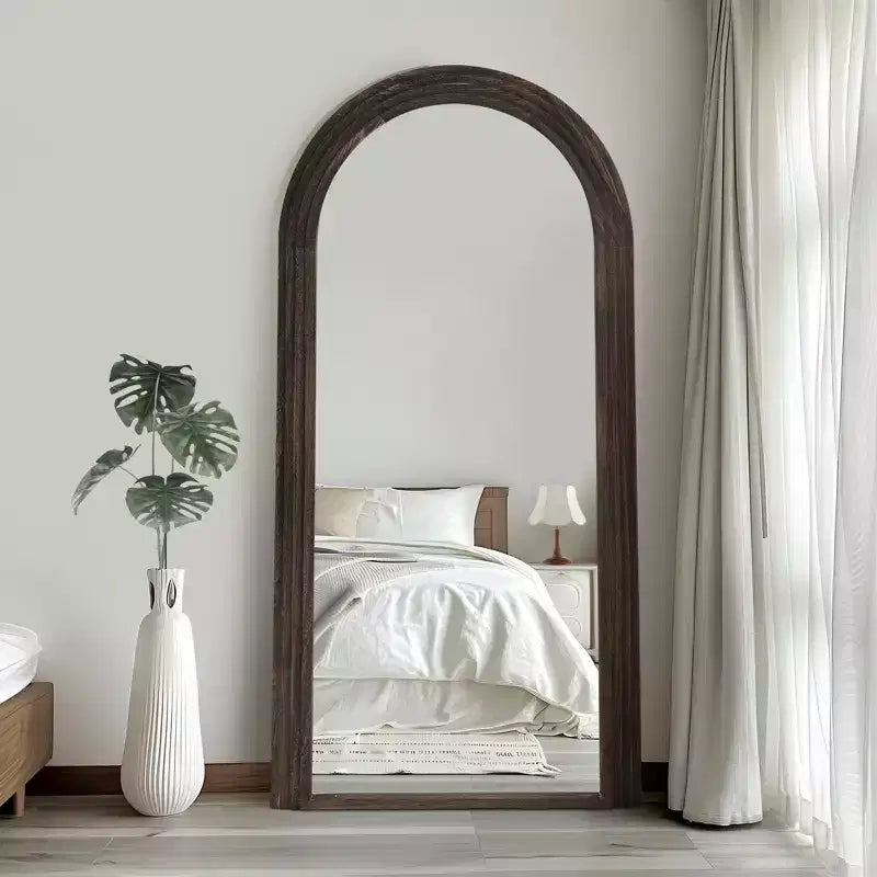 PexFix 35 in. W x 71 in. H Classic Arched Solid Wood Framed Mirror in Charcoal