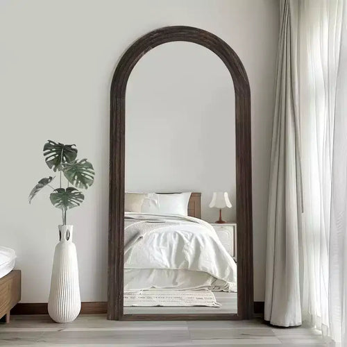 PexFix 35 in. W x 71 in. H Classic Arched Solid Wood Framed Mirror in Charcoal