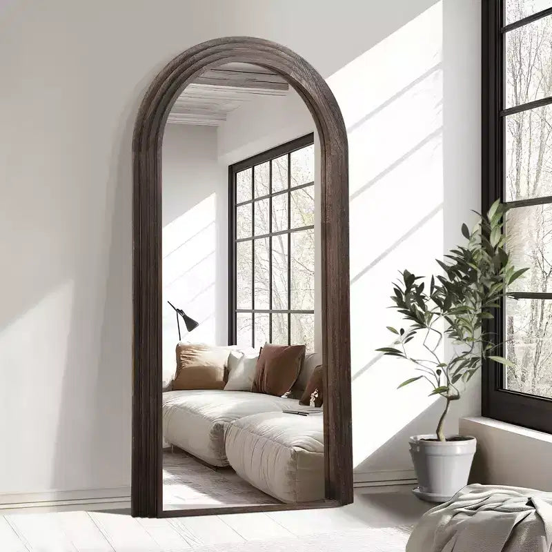 Miroir classique en bois massif encadré en arc, 35 po L x 71 po H, anthracite