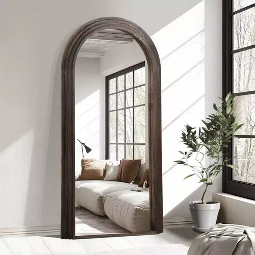 Miroir classique en bois massif encadré en arc, 35 po L x 71 po H, anthracite
