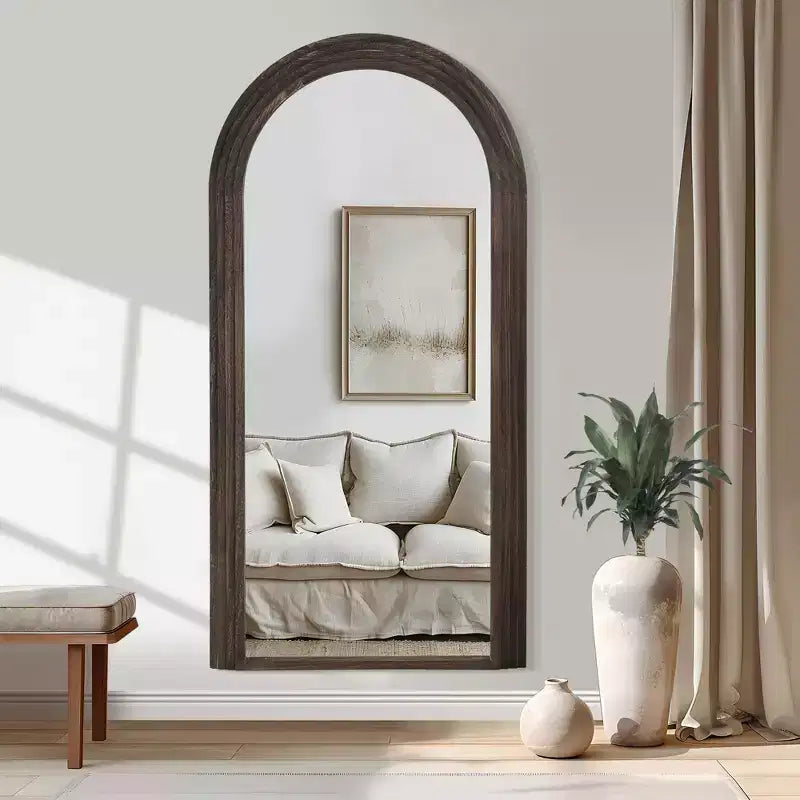 Miroir classique en bois massif encadré en arc, 35 po L x 71 po H, anthracite